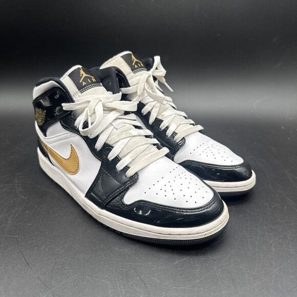 Nike Air Jordan 1 Mid Patent Black White Gold Mens 852542-007 Size 11 main image 6